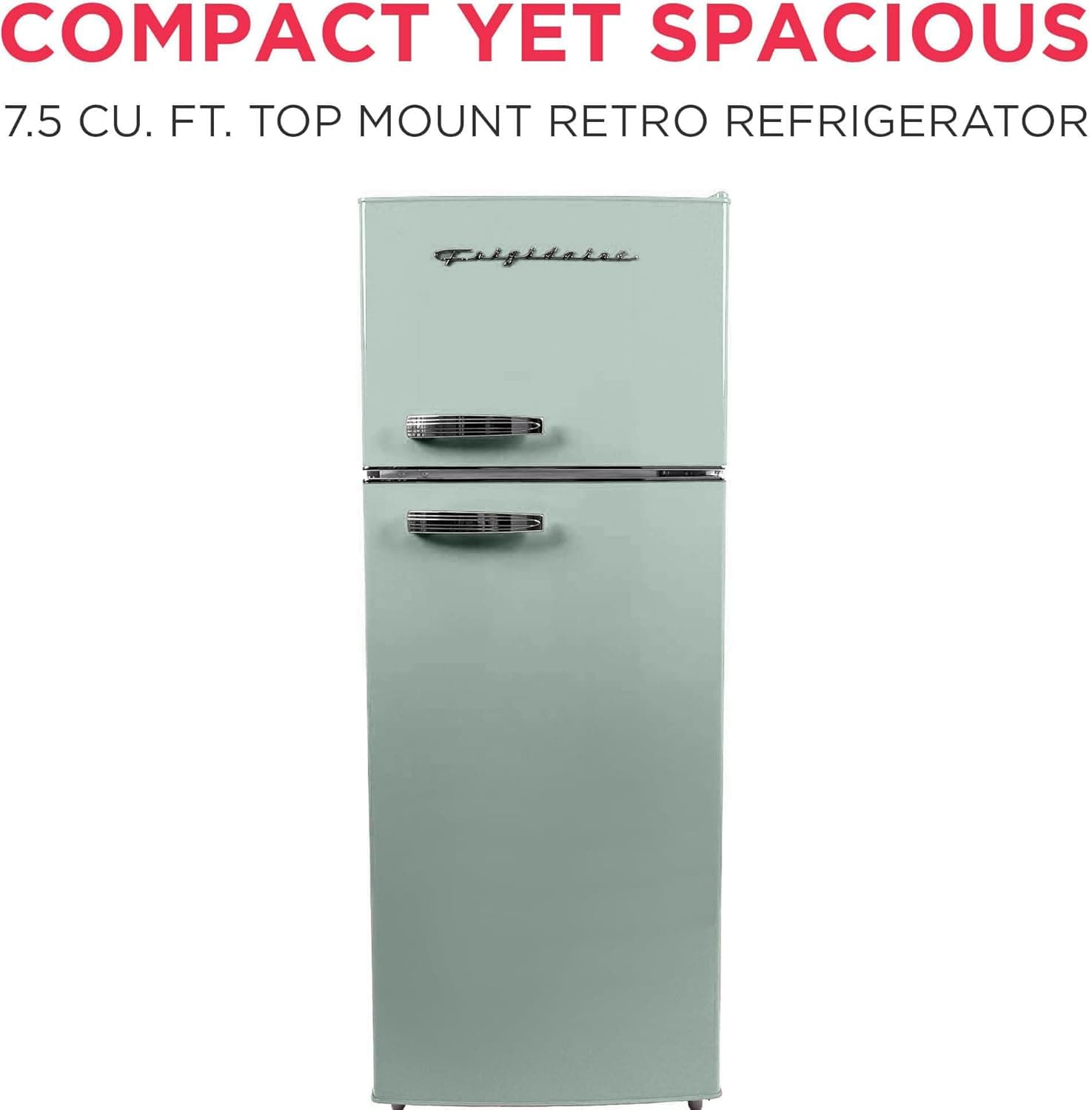 Frigidaire EFR753 Retro Apartment Size Refrigerator with Top Freezer - 2 Door Fridge with 7.5 Cu Ft of Storage Capacity, Adjustable Spill-Proof Shelves, Door & Crisper Bins, Mint MINT Double Door Fridge - Image 4