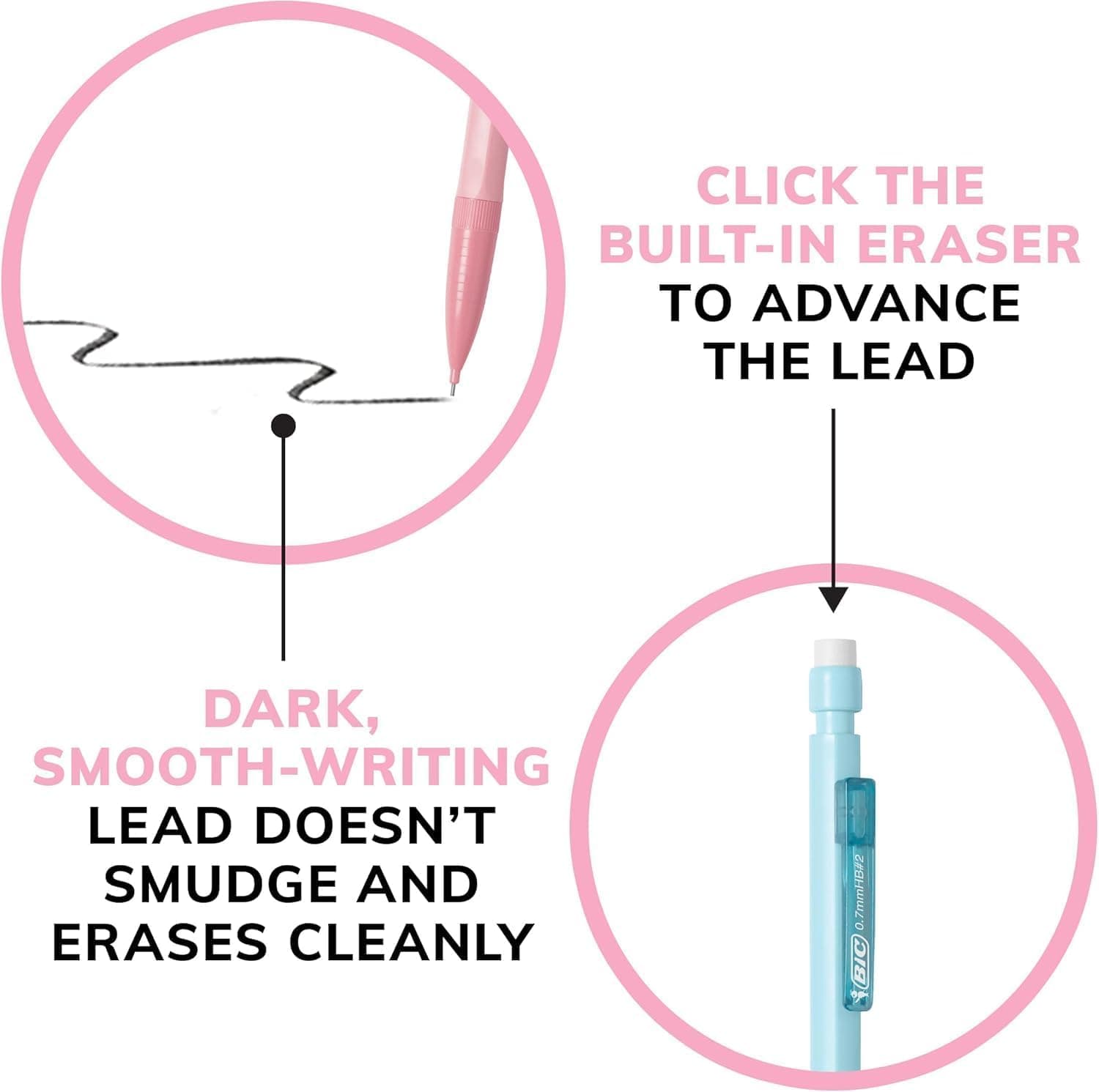 BIC Xtra Smooth Mechanical Pencil with Erasers, 0.7 mm Point, Refillable, 40-Count Pack Pastel Edition 40 Count (Pack of 1) - Image 5