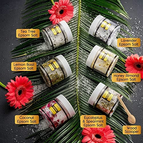 Gifts for Women Who Have Everything, Epsom Bath Salts Gift Basket Set, Relaxing Self Care Salt W/Essential Oil, Christmas Gifts for Mom, Lavender, Eucalyptus, Lemon, Coconut, Tea Tree, Honey Almond - Image 2