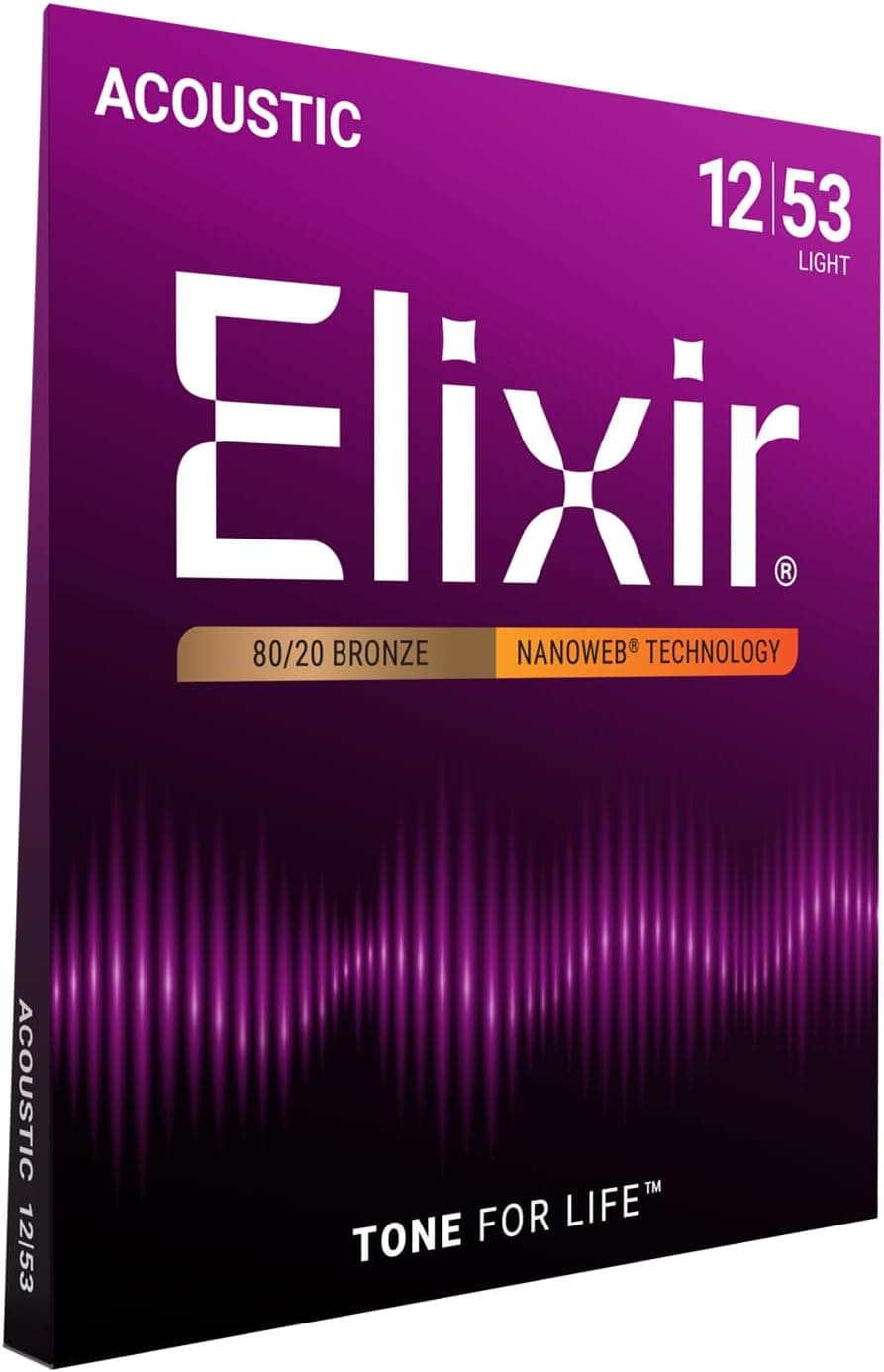 Elixir Strings, Acoustic Guitar Strings, 80/20 Bronze with NANOWEB Coating, Longest-Lasting Bright and Focused Tone with Comfortable Feel, 6 String Set, Light 12-53 Light (.012-.053) 1 Pack - Image 2