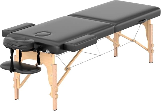 Amazon.com: HENGJIANYI Massage Table,Portable 2 Section Foldable Wood Tattoo Bed, Black | Height Adjustable Lash Spa Bed with Face Cradle and Armrest, Home Folding Light Weight Facial Salon Bed with Wood Frame : Beauty & Personal Care - Image 3