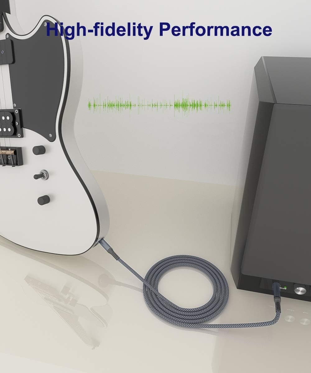 Elebase 1/4 Inch TRS Instrument Guitar Cable 10ft 2Pack,Straight 6.35mm Guitar Bass AMP Cord,Quarter Inch 6.3mm Male Jack Stereo Audio Balanced Line for Electric Guitar,Bass,Keyboard,Amplifier,Speaker 10 ft Grey - Image 5