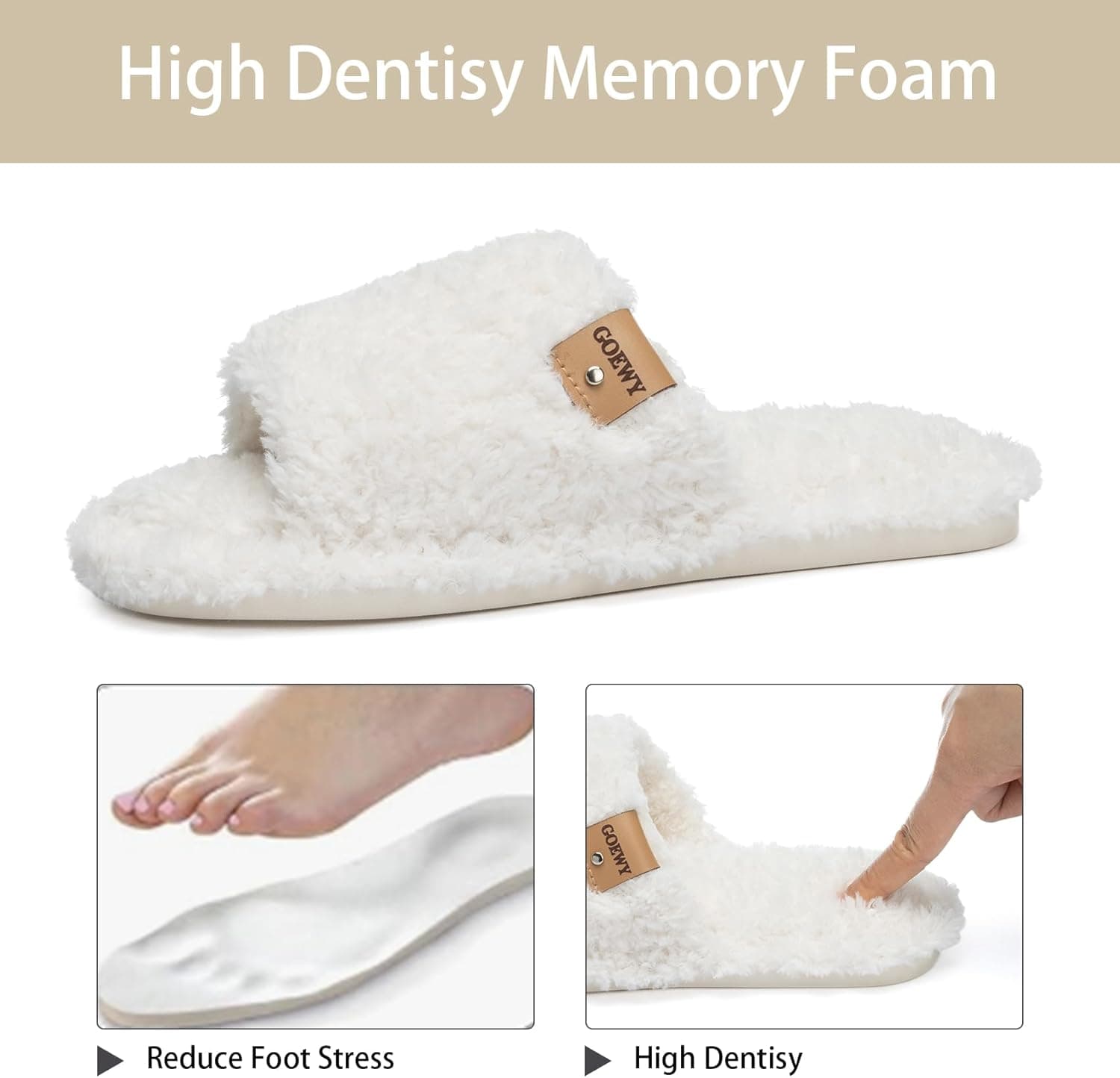 Fuzzy Open Toe Slippers for Women Indoor Cozy Memory Foam Slip On House Slides Shoes Gifts for Womens Her Mom White 7-8 - Image 4