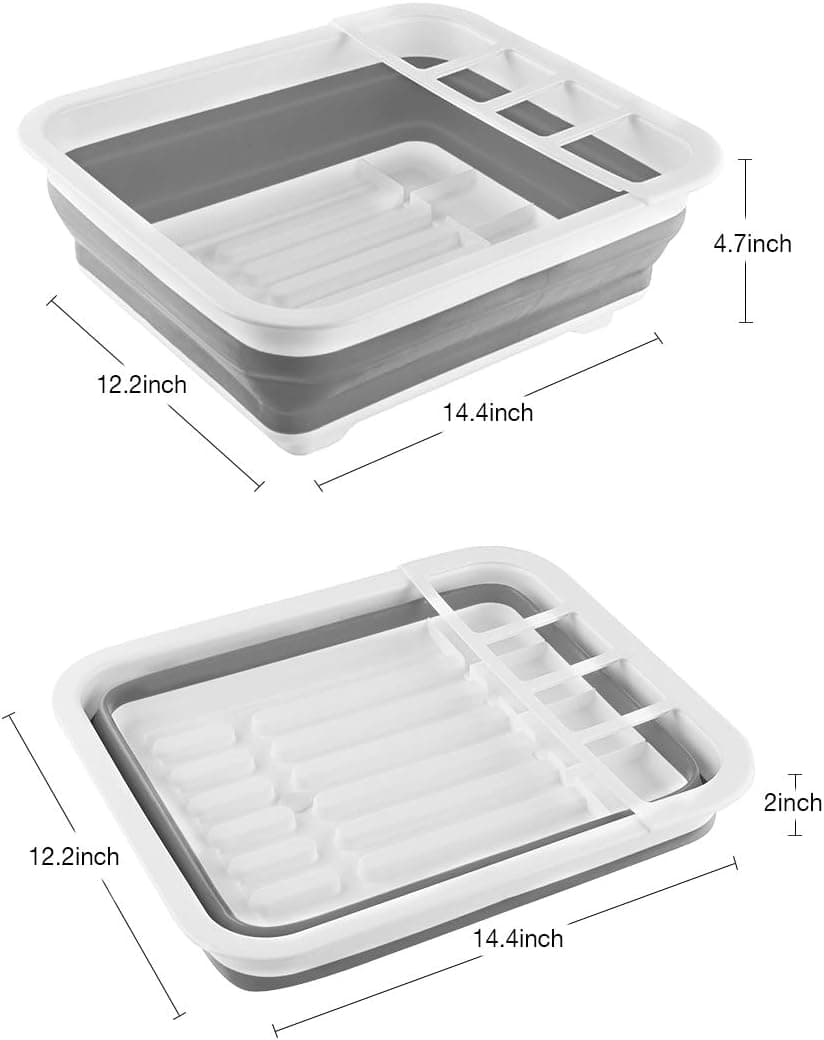 Collapsible Dish Drying Rack Portable Dinnerware Drainer Organizer for Kitchen RV Campers Travel Trailer Space Saving Kitchen Storage Tray Gray/White - Image 4