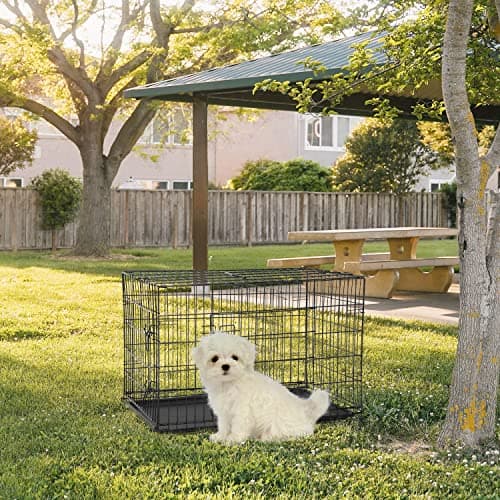 FDW Dog Crate for Small Dogs 24 Inch Folding Metal WirePet Cage Double Door W/Divider Panel Indoor Outdoor Kennel Leak-Proof Plastic Tray,Black - Image 2