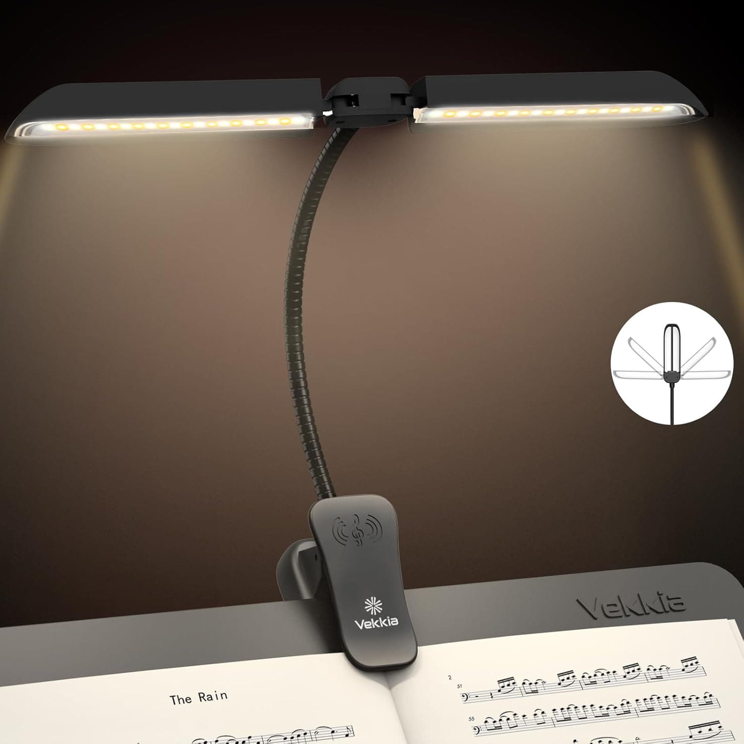 Vekkia 64 Led Rechargeable Music Stand Light - Folding Clip On Piano Lamp, Portable Professional with 5 Brightness×3 Color Temperature for Grand Piano and Book Reading 5.0 - Image 2