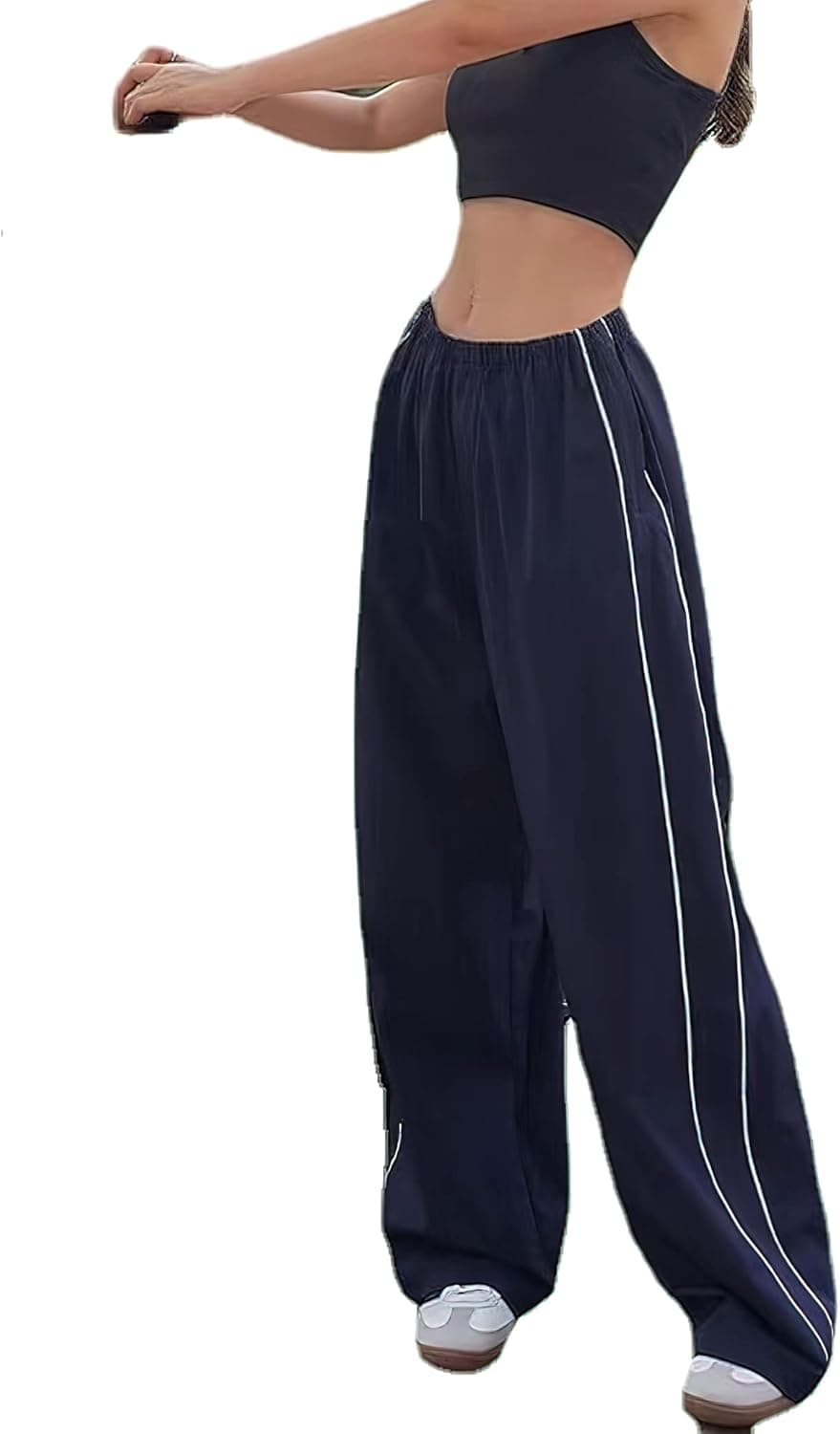 XPONNI Women's Baggy Y2K Parachute Pants Small Navy - Image 2