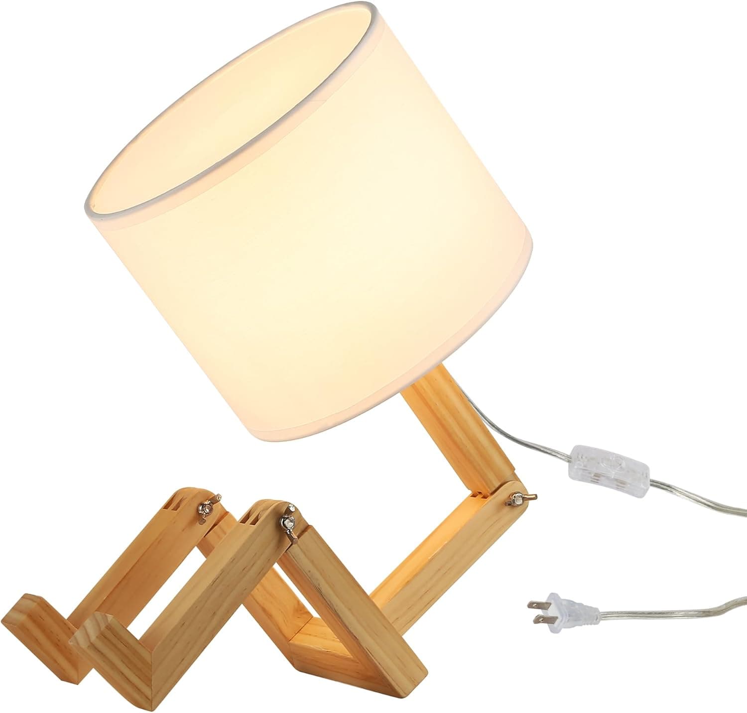 SUNLLOK Bedside Cute Table Lamp with Wood Changeable Base, Vintage White Farbic Lampshade Nightstand Lamp, Industrial Small Reading Desk Light Decor for Living Room, Kids Room, Ktichen Island - Image 8