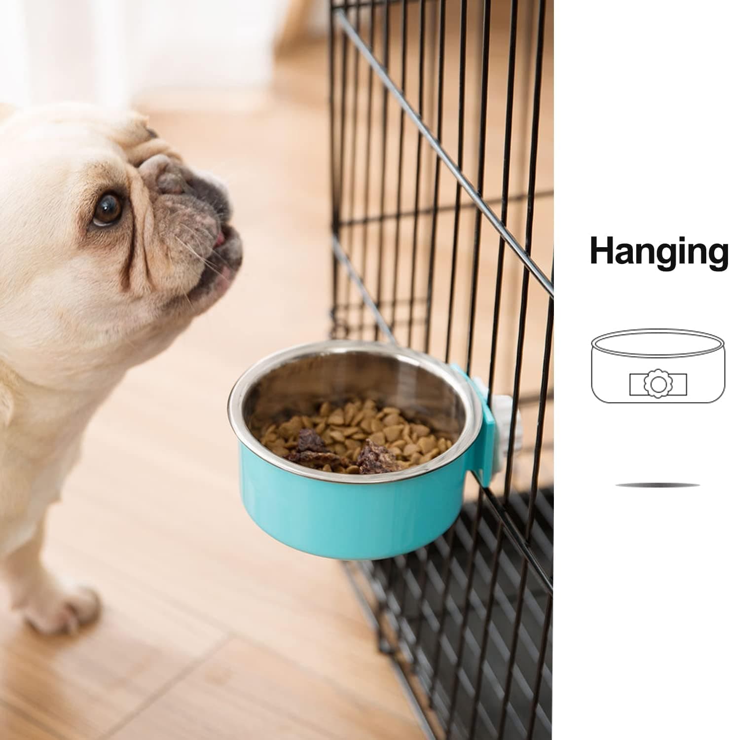 2 Pieces Crate Dog Bowl, Removable Stainless Steel Pet Kennel Hanging Food Water Feeder Bowl Cage Coop Cup for Puppy Medium Dog Cat Rabbit Ferret Bird (Blue,Red) - Image 5