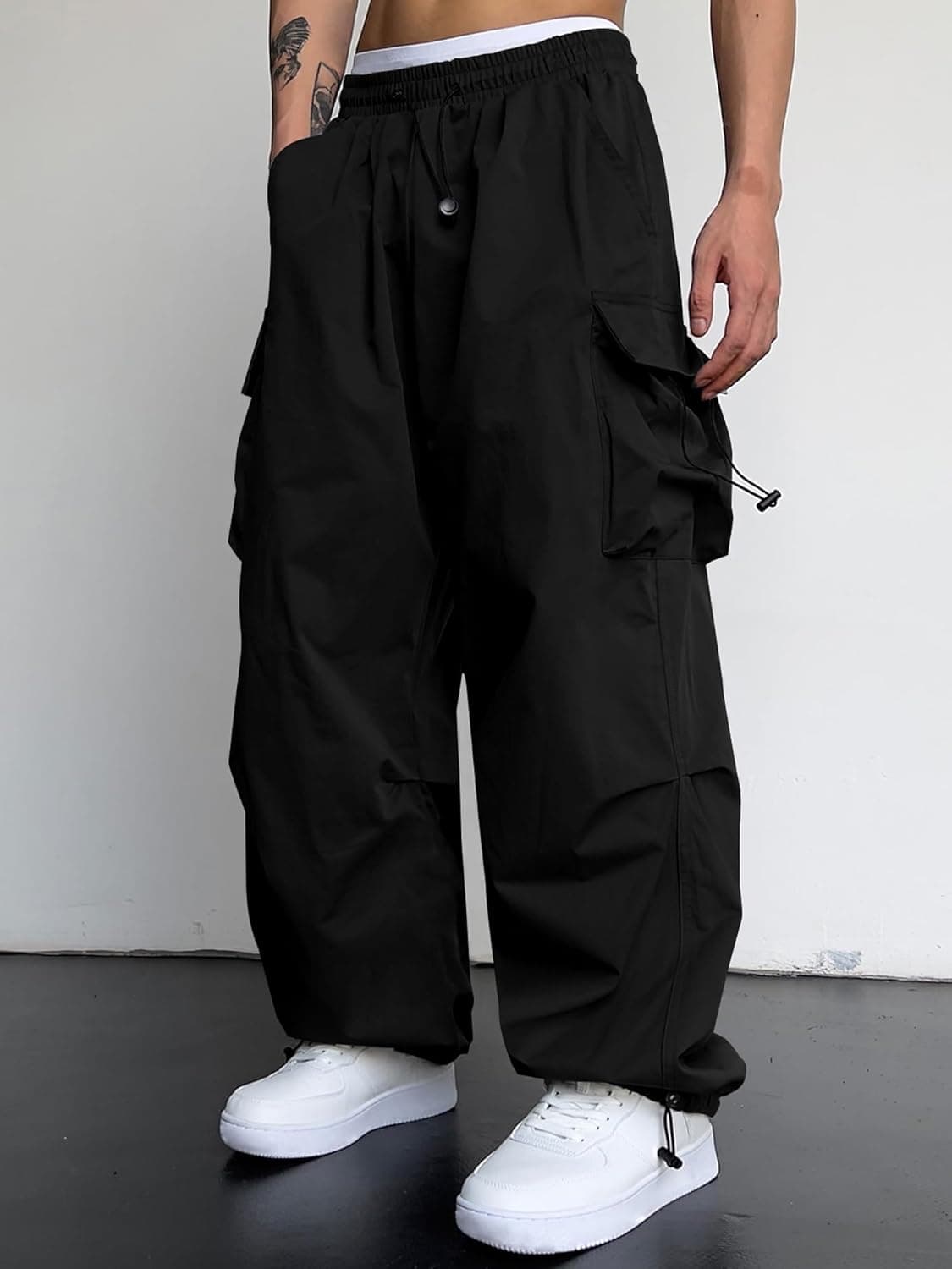 Pantalones Cargo Baggy para Hombre JMIERR, Pantalones Paracaídas Casual a la Moda, Ajuste Suelto, Joggers Harem con Bolsillos para Streetwear, X-Large A1 Negro - Image 2