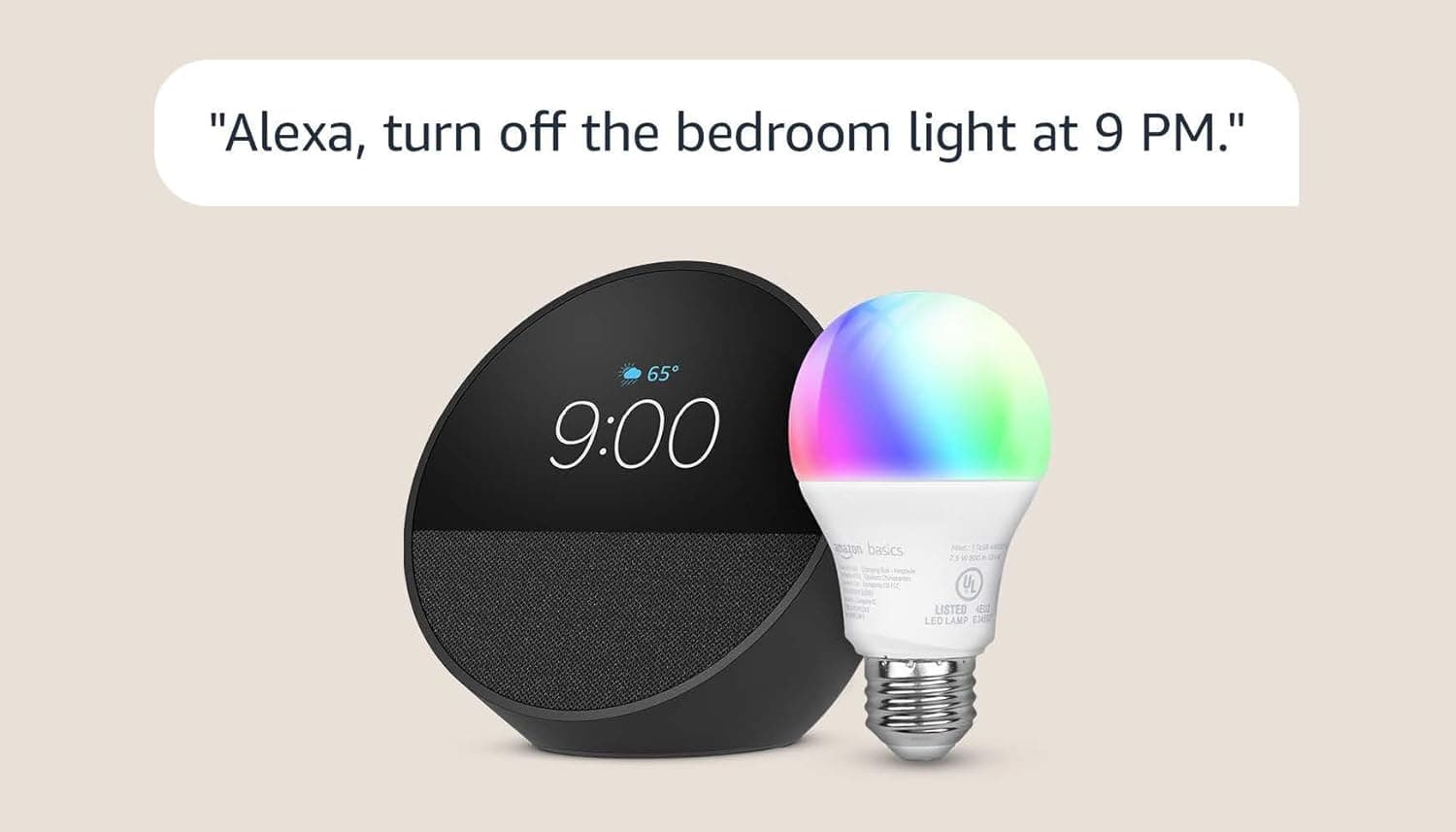 Echo Spot with Amazon Basics Smart Color Bulb Black - Image 2