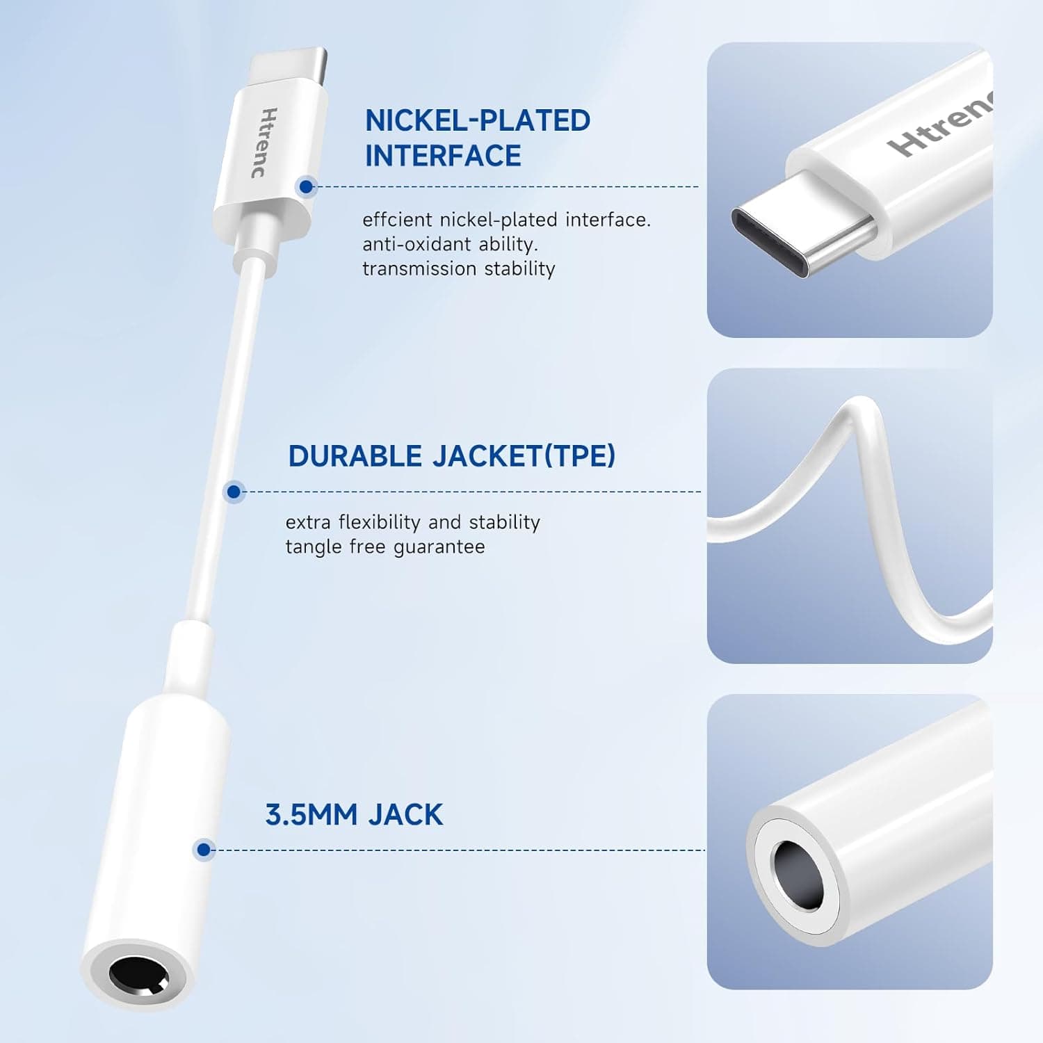 USB C to 3.5mm Headphone Jack Adapter for iPhone17/ iPhone 16/16 Pro/15/15 Pro/Pro Max/Plus, Type C Aux Audio Dongle Cable Cord Compatible with iPad, Samsung Galaxy S23/S23/S22/S21, MacBook（2 Pack） 1 White - Image 3