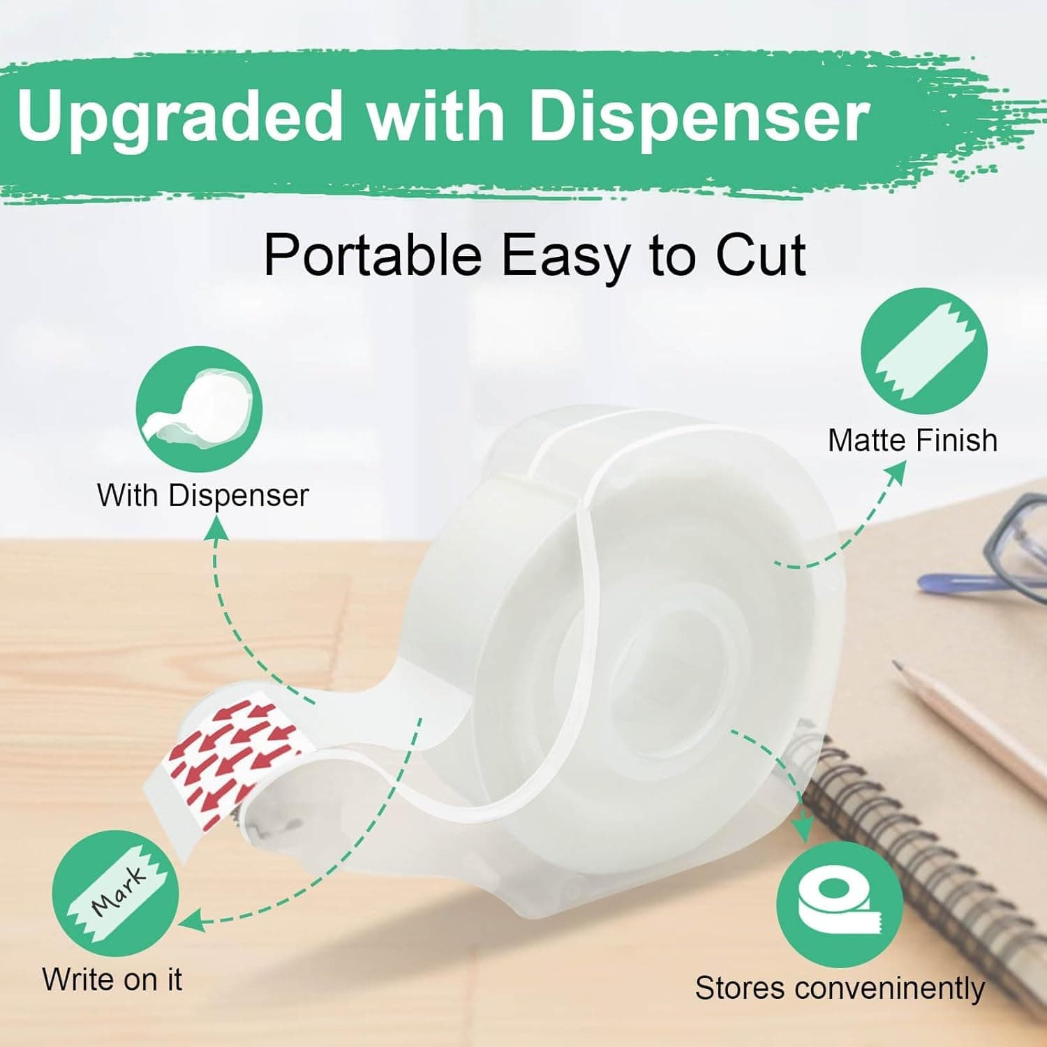 Tape, Invisible Tape for Gift Wrapping, 6 Rolls+6 Refillable Dispensers, Matte Finish, Writable, 3/4″x 650″, Clear Tapes for Christmas Wrapping Paper, Office&School Supplies 3/4″ (6 Pack) - Image 6