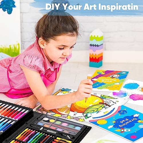 iBayam Art Supplies, 149-Pack Drawing Kit Painting Art Set Art Kits Gifts Box, Arts and Crafts for Kids Girls Boys, with Coloring Book, Crayons, Pastels, Pencils, Watercolor Pens & Cakes - Image 5