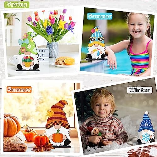Blulu Interchangeable Wooden Gnome Decor DIY Holiday Seasonal Fall Gnomes Halloween Tiered Tray Decoration with Magnet Pieces Halloween Welcome Sign for Holiday Decorations(Cute) - Image 2