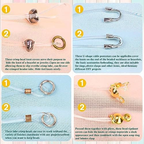 Acejoz 2160 Pieces Crimp Beads Kit for Jewelry Making, Knot Covers, Crimp Bead Covers, Crimp Tubes, Jump Rings and Wire Guardians with Crimping Pliers, Elastic String for Bracelets Necklaces Making - Image 5