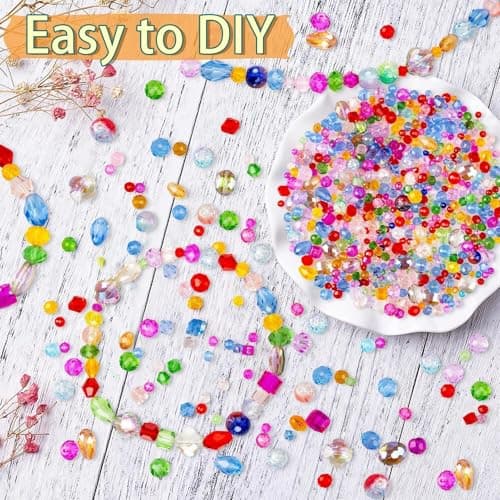 636pcs Glass Beads for Jewelry Making - Colorful Rainbow Craft Crystal Beads with Loose Beads Sparkly Beads Hole Drilled DIY for Bracelets Craft Earrings Making - Image 6