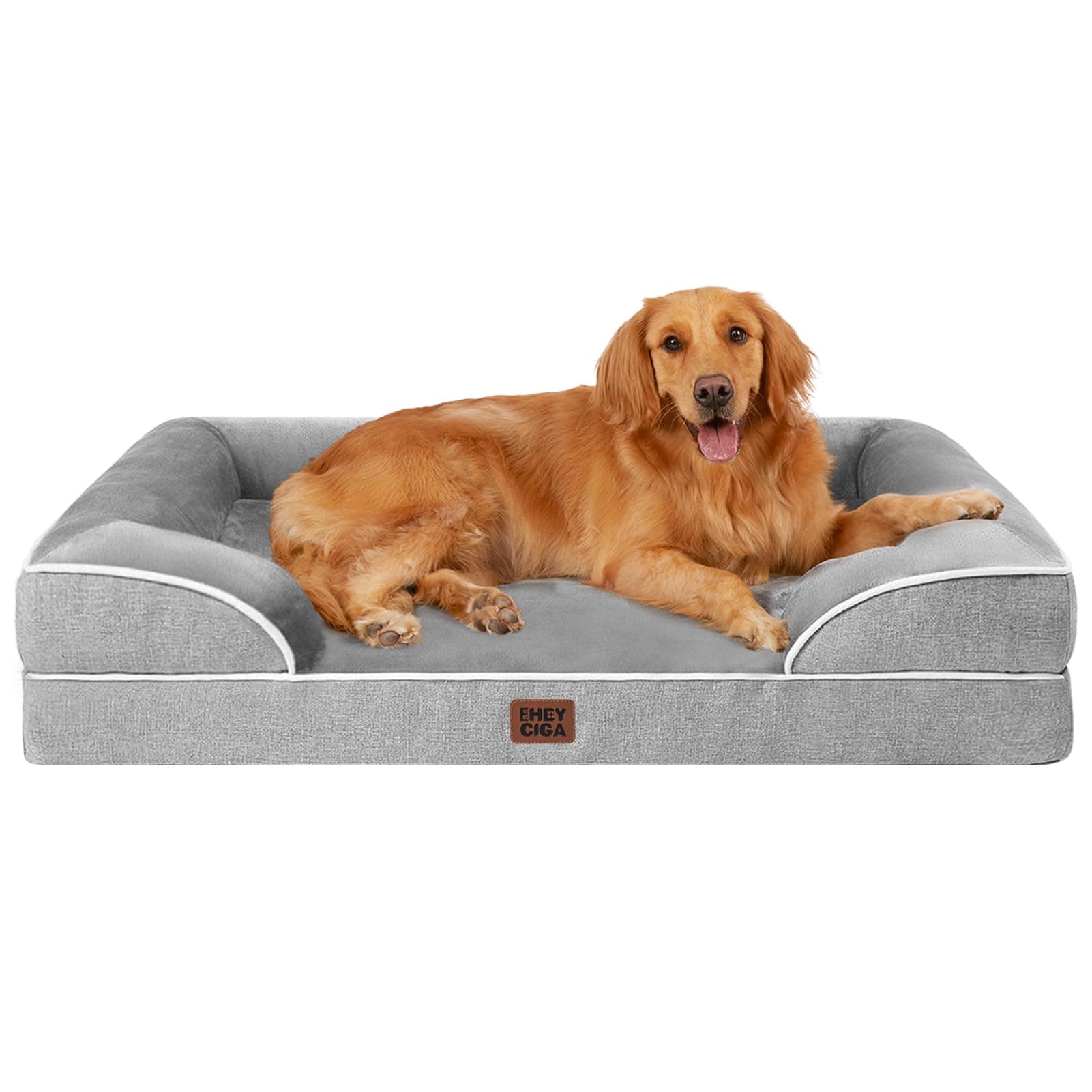 EHEYCIGA Orthopedic Dog Beds for Extra Large Dogs 44x32Inch, Waterproof Memory Foam XL Pet Bed with Sides, Non-Slip and Egg-Crate Foam Big Dog Couch Bed with Washable Removable Cover, Grey 44.0"L x 32.0"W x 6.5"Th Grey