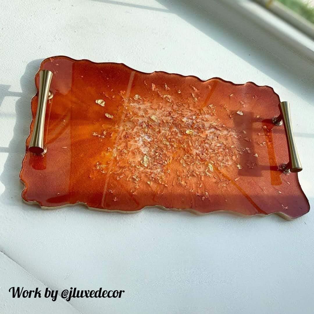 RESINWORLD 2 Size 14 inches XL Large Tray Silicone Molds Epoxy Resin Geode Tray Mold with Gold & Silver Handles DIY for Making Tray (Rectangle) - Image 5