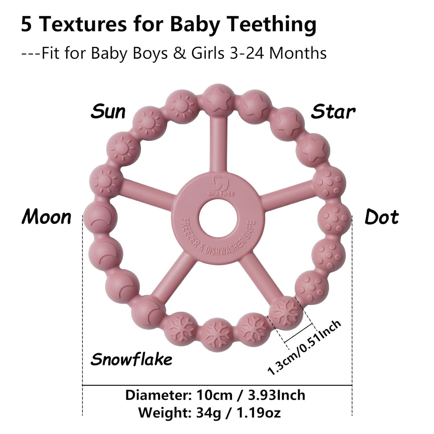 3 Pack Ring Teether Baby Infant Toys, Baby Essentials, Silicone Teething Ring Toys for Babies 6 Months, Seposeve Toddler Teethers 6-12 Months 12-24 Months, Infant Teething Relief, Purple Pink White - Image 4