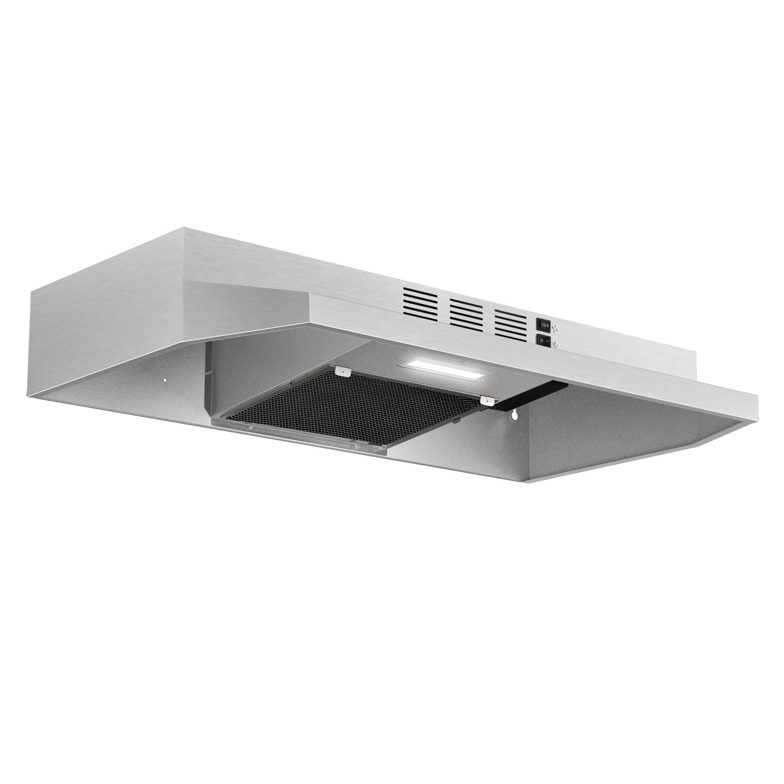 Range Hood 30 inch Under Cabinet, Stainless Steel Kitchen Vent Hood 280CFM, Built-in Kitchen Stove Hood w/Rocker Button Control, Ducted/Ductless Convertible Duct, 2 Speeds Fan, Bright LED Light 30 inch Stainless Steel