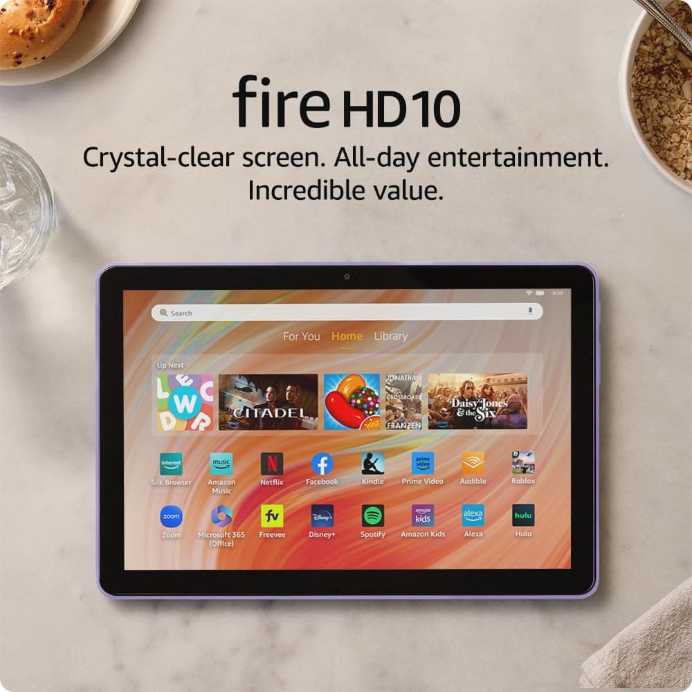 Amazon Fire HD 10 tablet (newest model) built for relaxation, 10.1" vibrant Full HD screen, octa-core processor, 3 GB RAM, 32 GB, Lilac 32 GB With Lockscreen Ads Lilac Amazon Fire HD 10