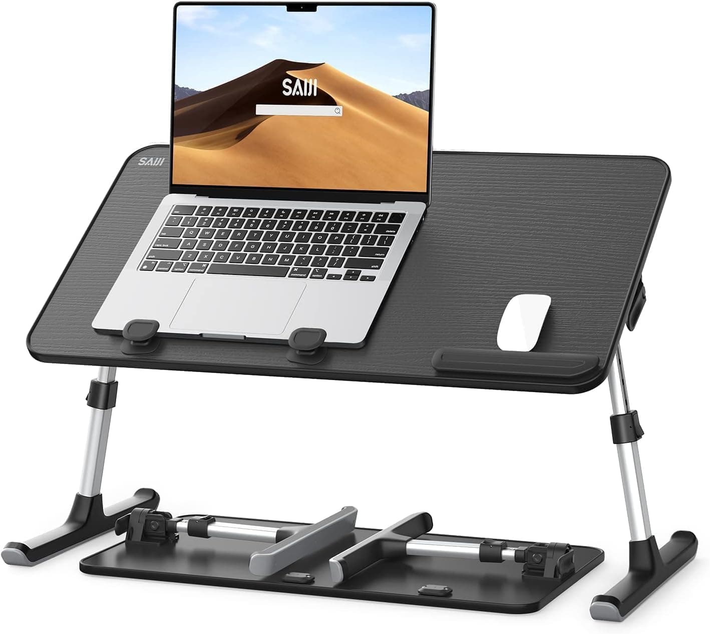 SAIJI Height & Angle Adjustable Laptop Stand for Bed, Lap Desk Bed Tray Table, Light Weight Foldable Portable Laptop Table for Couch Sofa Chair Floor Desk for Adults, Kids (Black) Black 20.5 x 11.8 In - Image 2
