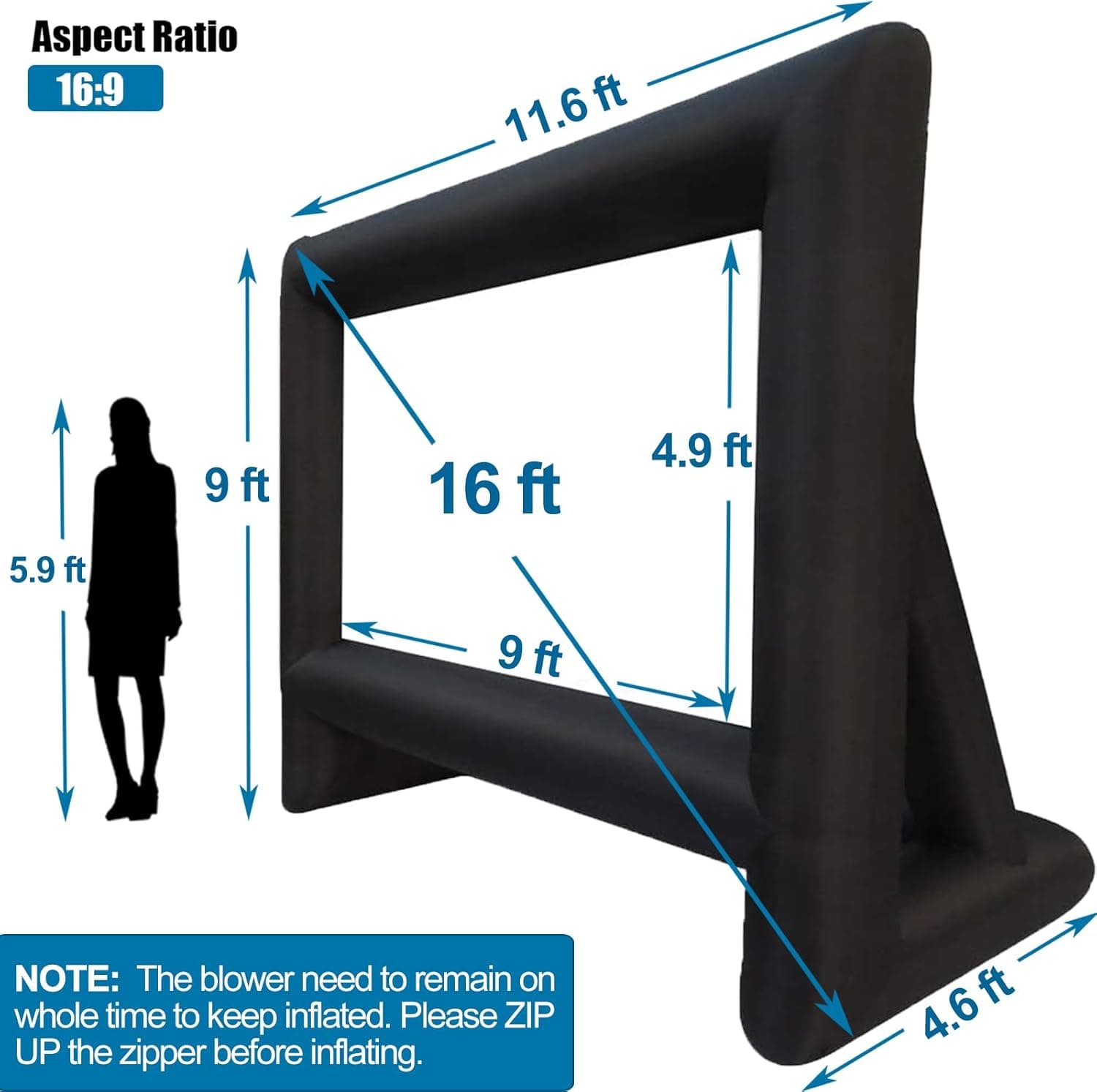 16ft Inflatable Movie Screen Outdoor Projector Screen with Air Blower Storage Bag - Front/Rear Projection, Easy Set Up Blow Up Screen for Backyard Movie Night, Theme Parties, Celebrations - Image 5