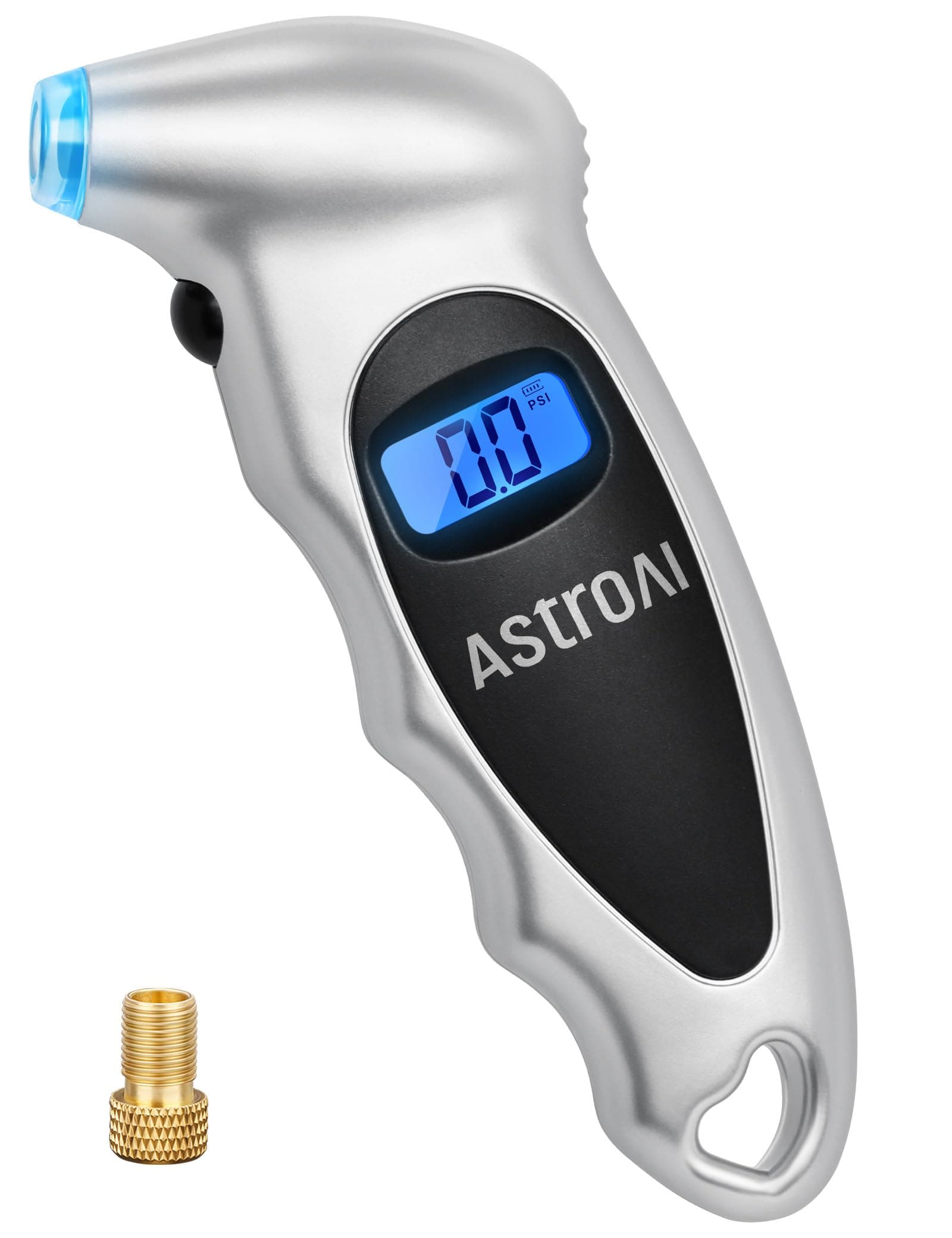 AstroAI Tire Pressure Gauge Digital 0-150PSI (Accurate in 0.1 Increments), 4 Settings Stocking Stuffers for Car Truck Bicycle with Backlight LCD and Presta Valve Adaptor, Sliver Silver