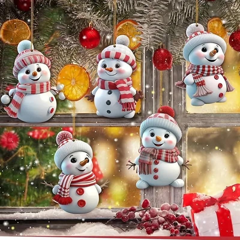 Christmas Ornaments Cute 2D Snowman Acrylic Ornaments for Christmas Tree Decorations White Snowman with Hat Christmas Hanging Ornament Ornament Hanging Decorations for Christmas Tree Decor 5pcs Acrylic Snowman Set