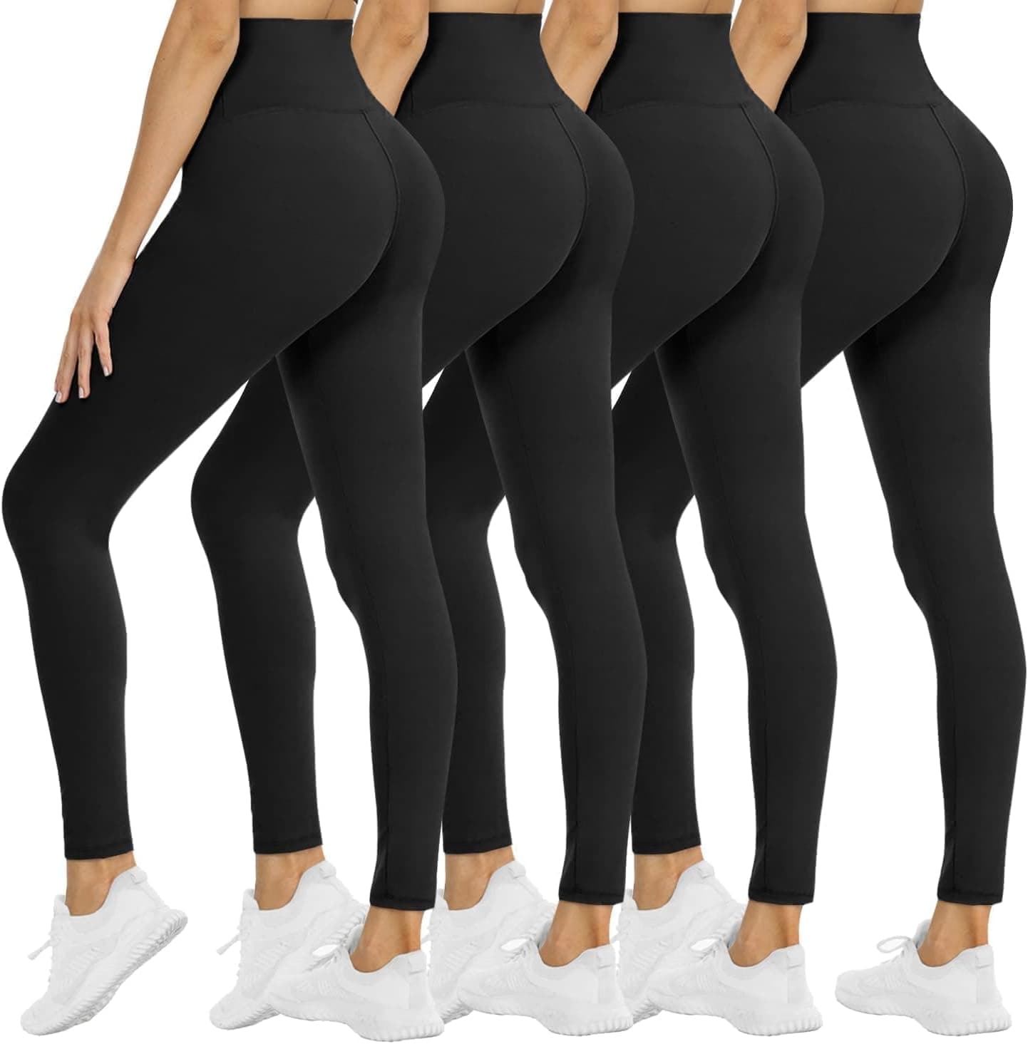 NexiEpoch 4 Pack Leggings for Women - High Waisted Tummy Control Soft Black Capri Yoga Pants with Pockets for Workout A-No Pockets Large-X-Large 1black,4 Packs - Image 2
