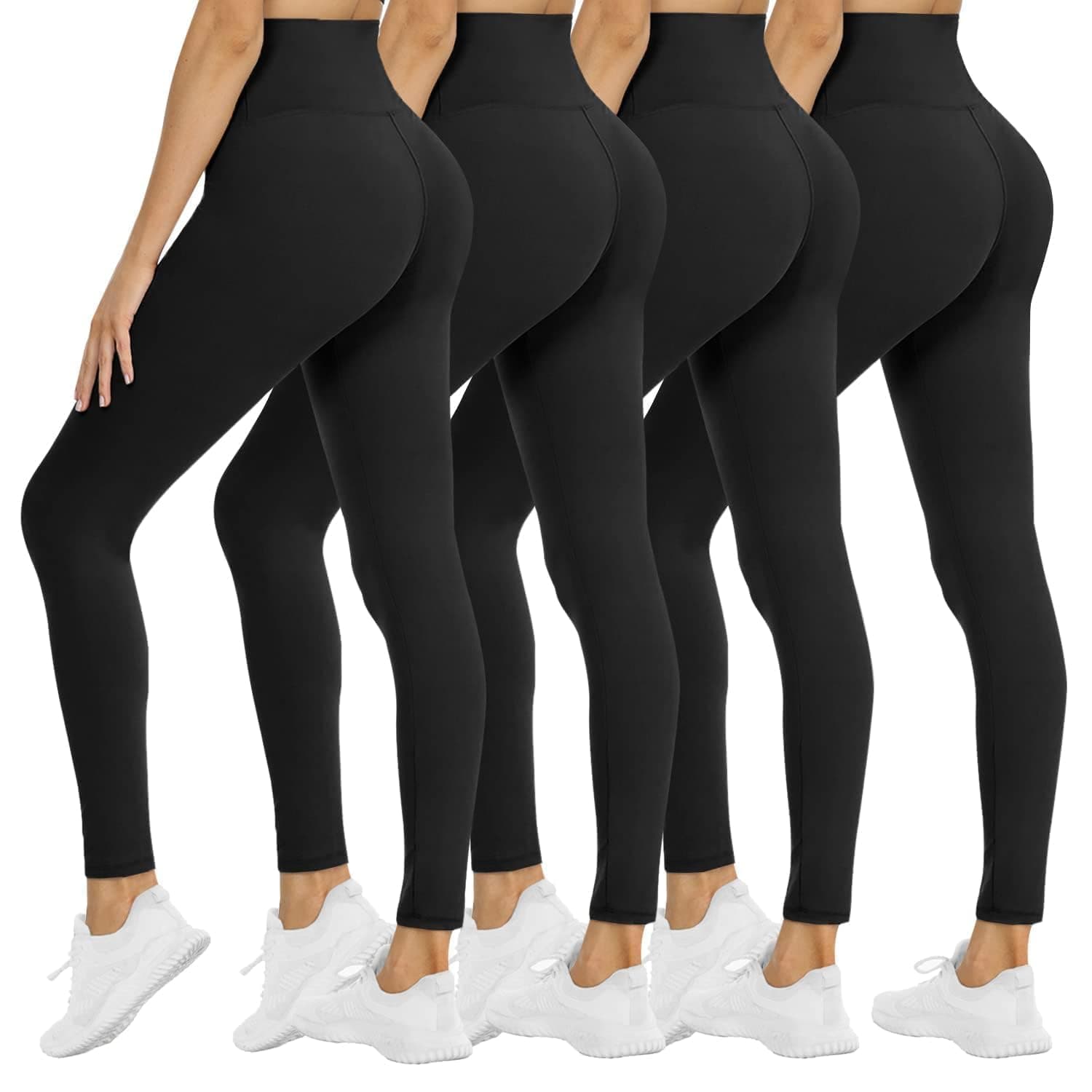 NexiEpoch 4 Pack Leggings for Women - High Waisted Tummy Control Soft Black Capri Yoga Pants with Pockets for Workout A-No Pockets Large-X-Large 1black,4 Packs