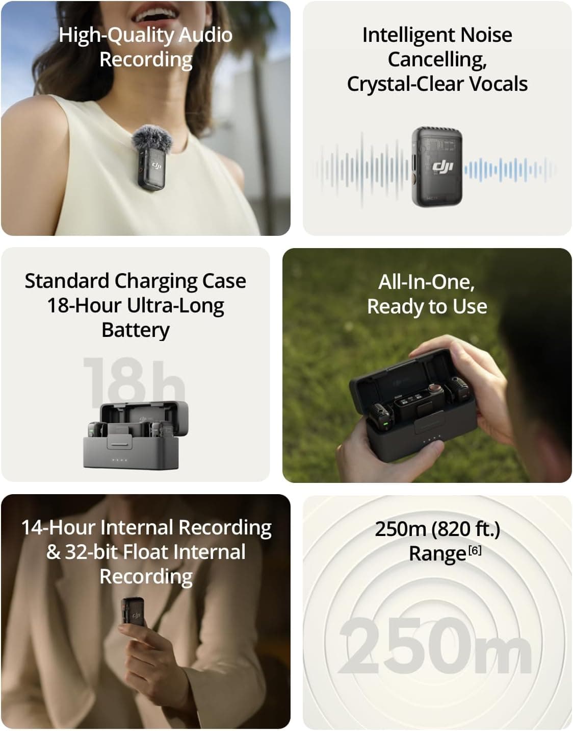 DJI Mic 2 (2 TX + 1 RX + Charging Case), Wireless Lavalier Microphone, Intelligent Noise Cancelling, 32-bit Float Internal Recording, 820 ft.(250m) Range, Microphone for iPhone, Android, Camera - Image 3