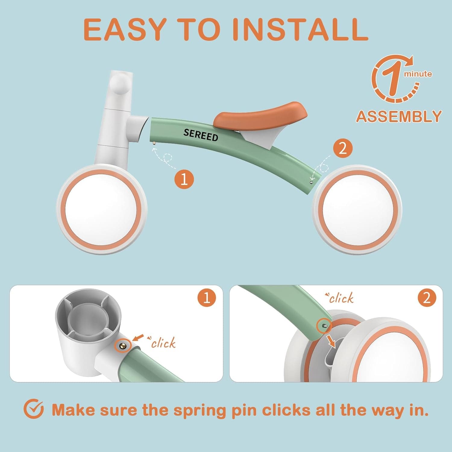 SEREED Bicicleta de Equilibrio para Bebés para Niños y Niñas de 1 Año, Bicicleta de Equilibrio para Niños de 12 a 24 Meses, Primera Bicicleta para Niños, Regalos de Primer Cumpleaños Verde - Image 2