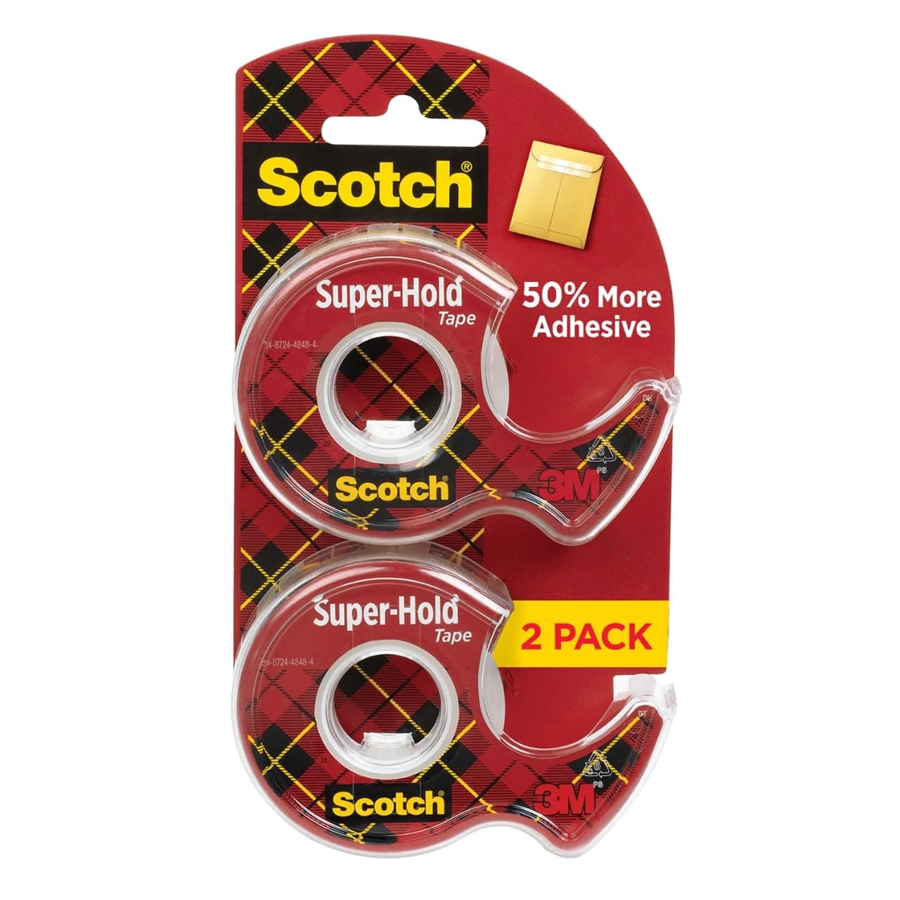 Scotch Super-Hold Tape, 2 Rolls, Transparent Finish, 50% More Adhesive, Trusted Favorite, 3/4 x 600 Inches, Dispensered (198DM-2)