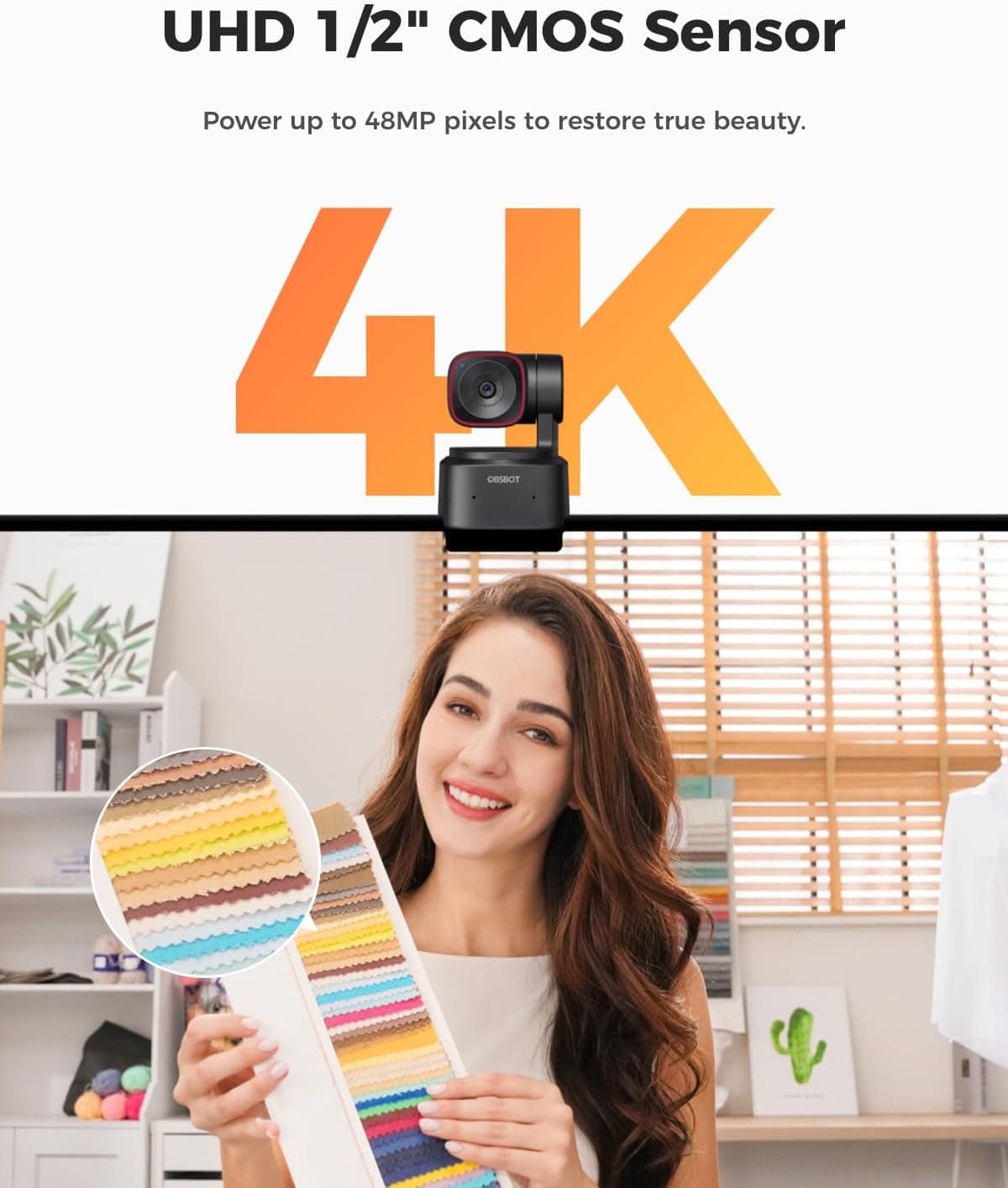 OBSBOT Tiny 2 Lite 4K Webcam for PC, AI Tracking PTZ Streaming Camera with 1/2" Sensor, Gesture Control, 60 FPS, HDR, Microphones, Web Camera for Desktop Computer, Laptop, Meeting, Video Calls, etc. - Image 4