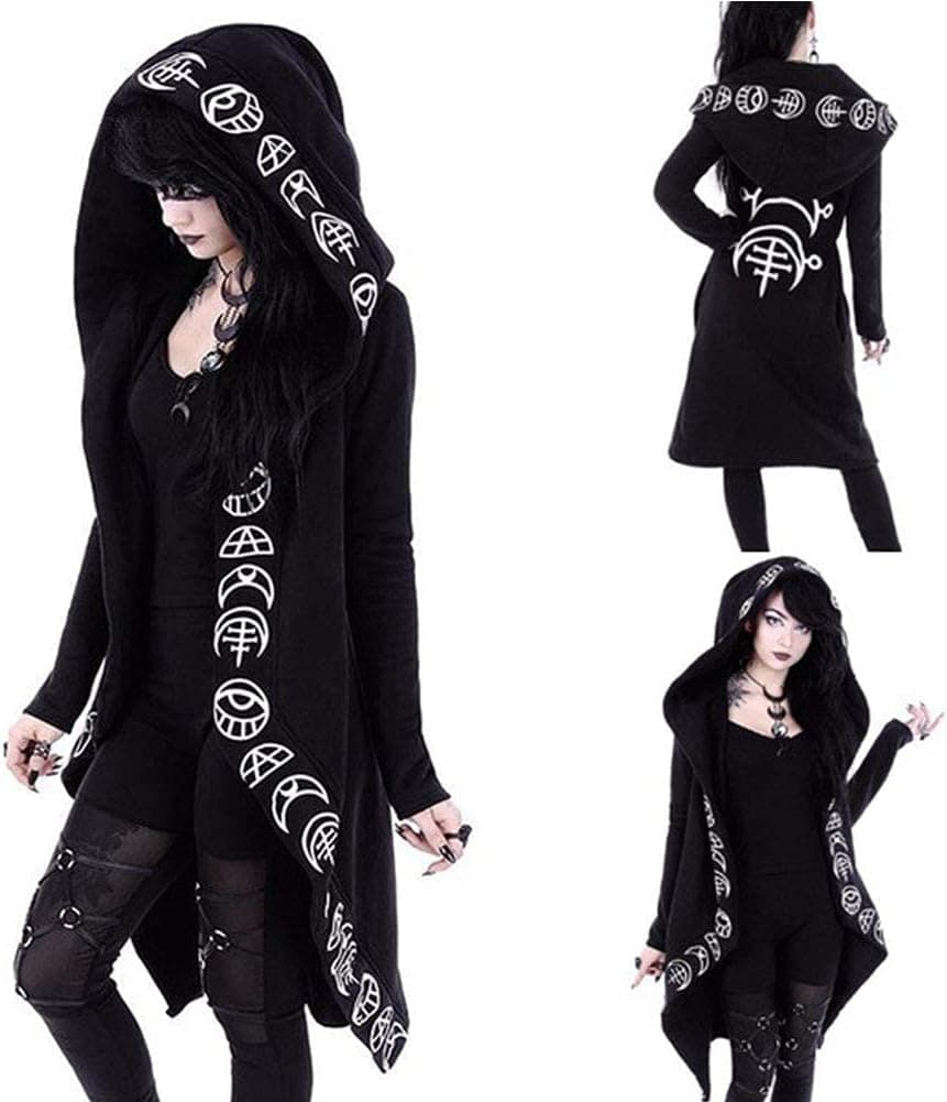 diffstyle Women Moon Gothic Witchcraft Punk Vintage Casual Long Hoodies Top Sweatshirt XX-Large Black - Image 2