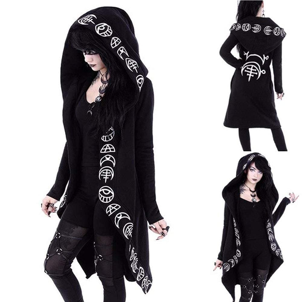 diffstyle Women Moon Gothic Witchcraft Punk Vintage Casual Long Hoodies Top Sweatshirt XX-Large Black