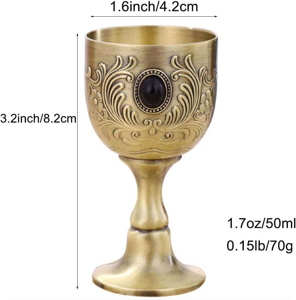 VIDAYA Calice Goblet, Fabriqué à la main Vintage en Cuivre Pur avec Motif de Fleurs Gravé, Tasse en Cuivre Métallique Embossée, Goblet Médiéval Gothique 1.7oz 1-Pack 3.1x1.5inch/8x4cm - Image 4