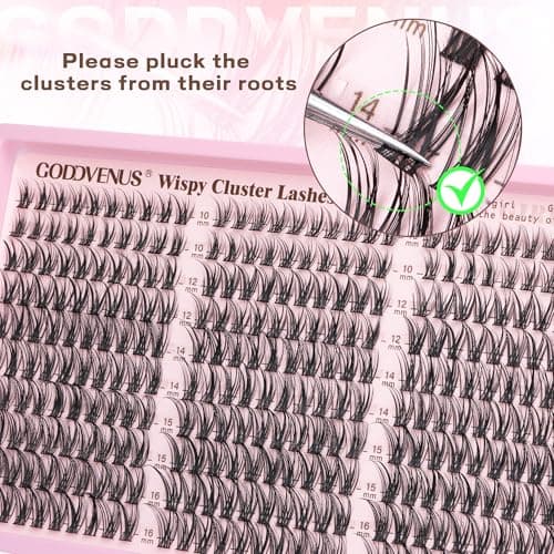 Goddvenus Lash Clusters Kit Wispy Eyelash Clusters Lashes Natural DIY Lash Extension Kit 10-16mm Cluster Eyelash Extensions Kit 300pcs C Curl Individual Lashes Cluster Eyelash (No Tweezers) - Image 7