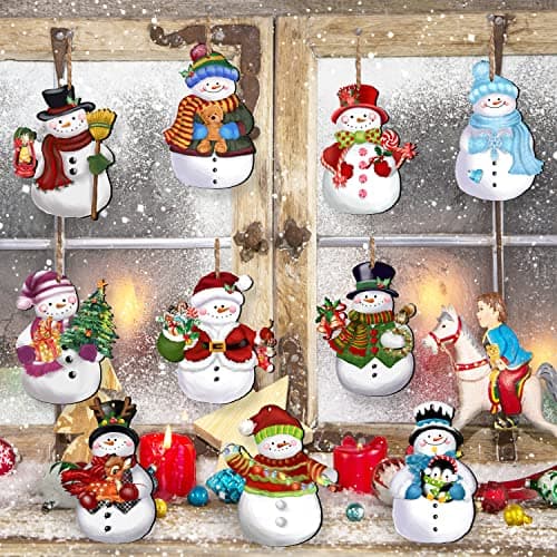 24 Pieces Christmas Snowman Wooden Ornaments Wood Hanging Decoration Set for Christmas Tree Hanging Wood Crafts Holiday Decor Xmas Party Supplies - Image 5