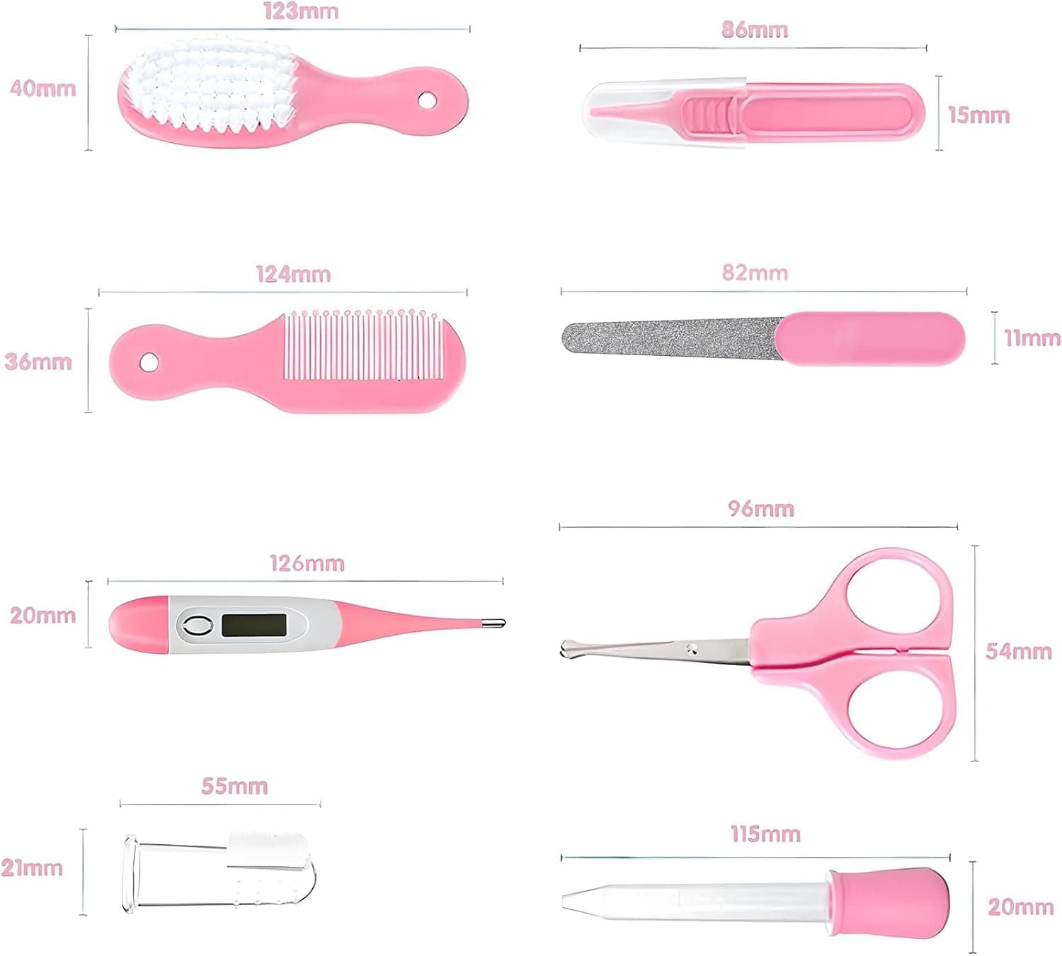Baby Grooming Kit, Infant Safety Care Set with Hair Brush Comb Nail Clipper Nasal Aspirator,Baby Essentials Kit for Newborn Girls Boys (Pink Baby Grooming kit) Pink Kit+Pink Brush - Image 5