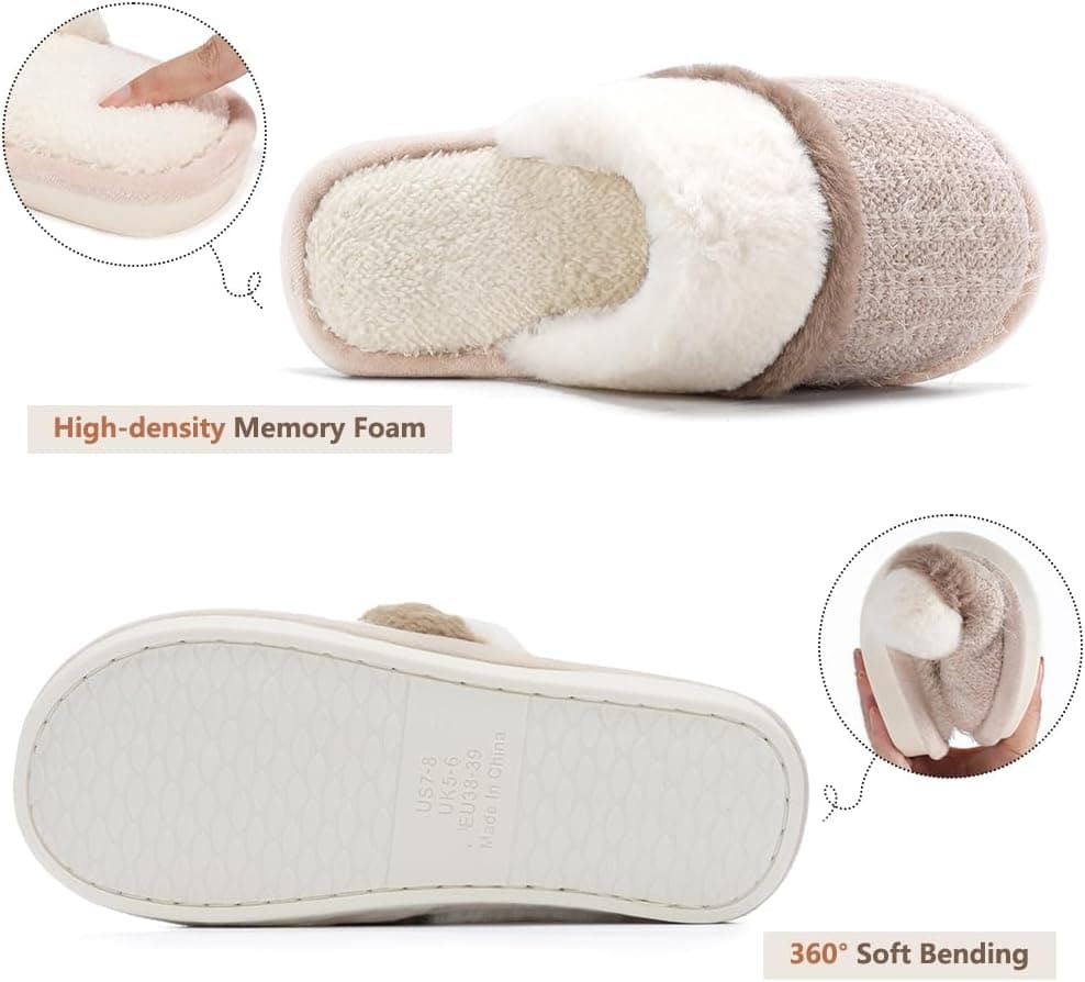 Cozy Slippers for Women Indoor and Outdoor Fuzzy House Shoes with Memory Foam Anti-Skid Sole Gifts for Women Mom Ladies 7-8 Women/5-6 Men Beige - Image 5