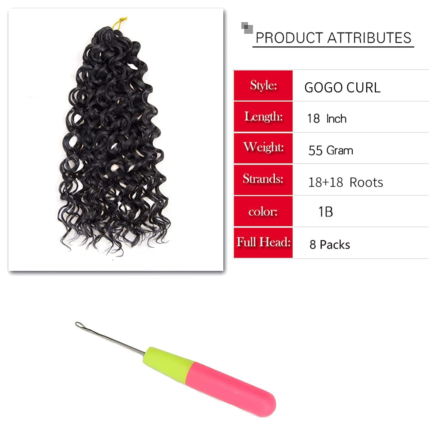 8 Packs Curly Crochet Hair GoGo Curl Crochet hair for Women Natural Black Deep Wave Braiding hair,Synthetic Bohemian Crochet Braid Water Wave Crochet hair Extensions(18inch, 1B) 1B 18 Inch - Image 4