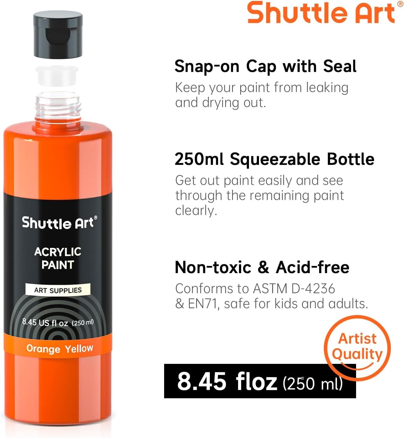 Shuttle Art Acrylic Paint, 24 Colors Acrylic Paint Bottle Set, 250ml/8.45oz Each, Rich Pigments, High Viscosity, Bulk for Artists, Beginners and Kids Painting on Rocks Crafts Canvas Wood 24 Colors 8.45 Fl Oz (Pack of 24) - Image 4