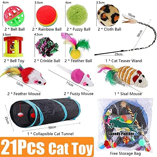 21 Pcs Cat Toys for Indoor Cats Collapsible Cat Tunnel Interactive Feather Teaser Wand Ball Toy for Kitten Cats - Image 2