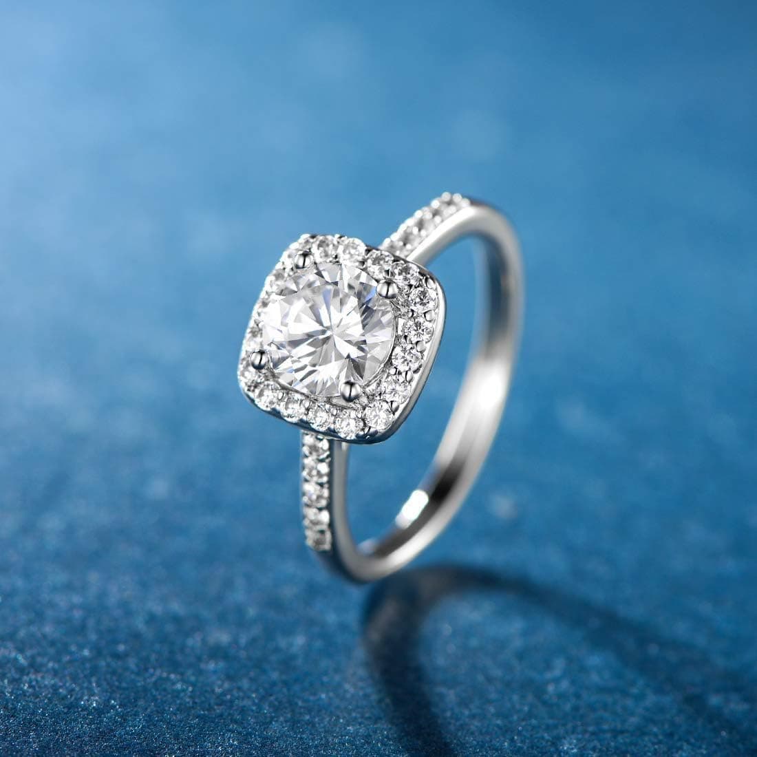 MDFUN 18K White Gold Plated Cubic Zirconia Promise Halo Engagement Promise Eternity Ring for Women 6 - Image 6