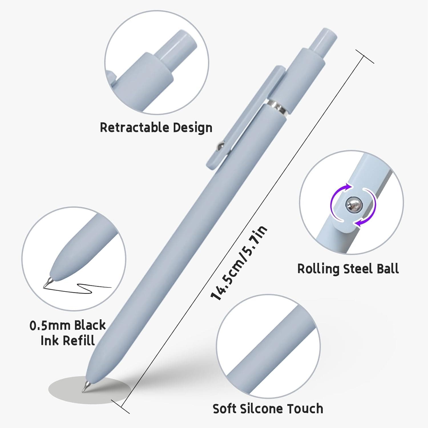 Bolígrafos de Gel, 5 Pcs Bolígrafos de Tinta Negra 0.5mm Punta Fina para Escritura Suave, Bolígrafos de Alta Gama para Diarios y Toma de Notas, Lindos Suministros de Oficina y Escuela, Regalos para Mujeres y Hombres (Morandi) 5 Pcs Morandi - Image 3