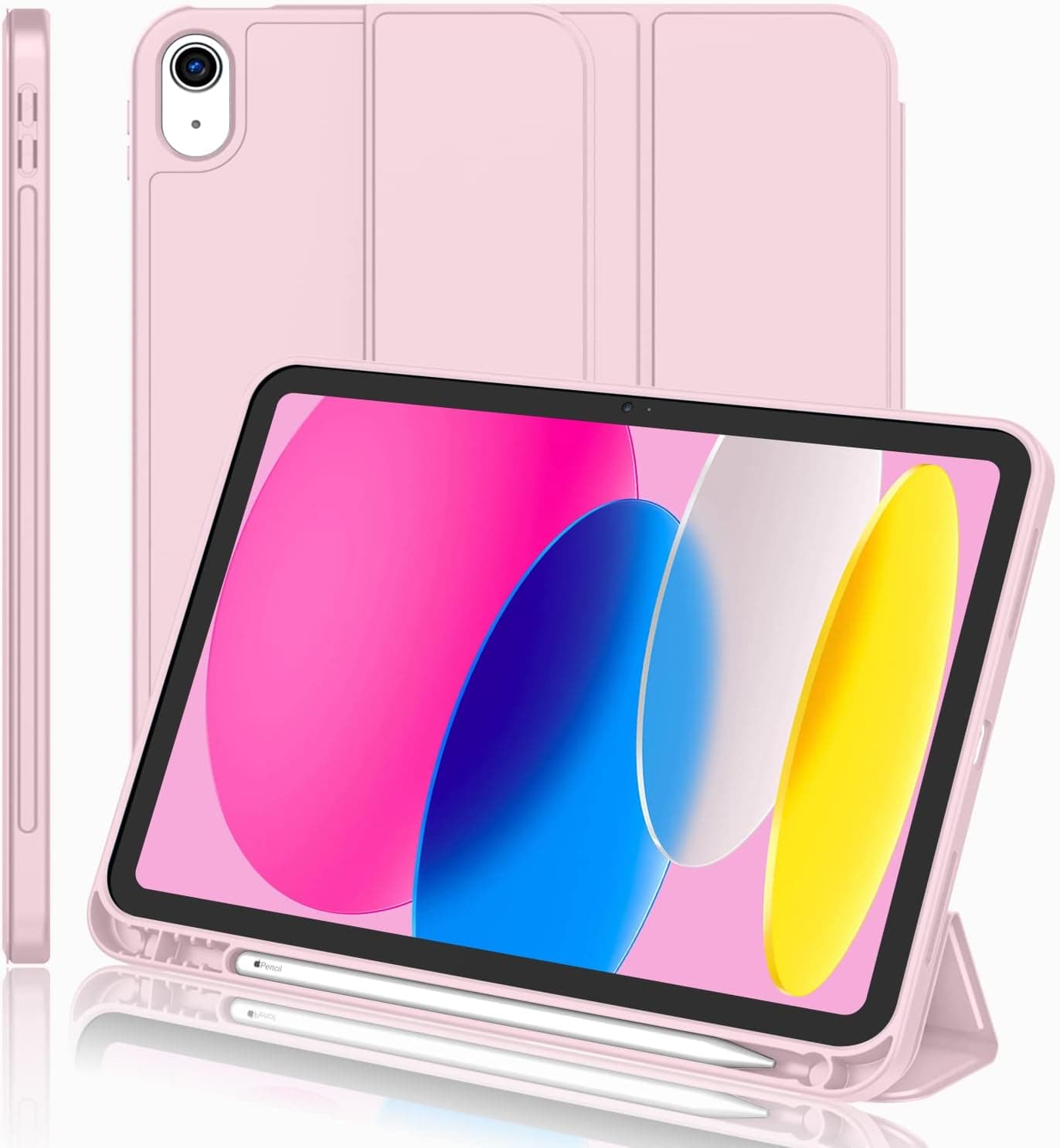 iMieet iPad (A16) Case/iPad 10th Generation Case [11-Inch 2025/10.9 Inch 2022] with Pencil Holder, Trifold Stand Smart Cover with Soft TPU Back,Auto Wake/Sleep(Pink) - Image 2