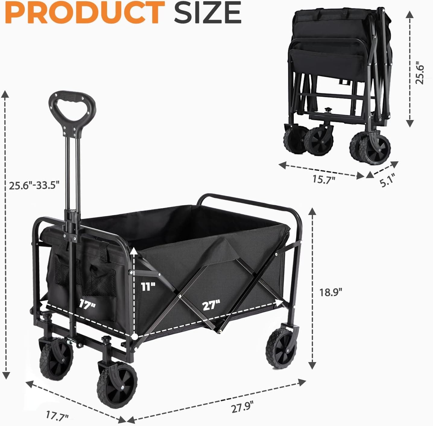 PASAMIC Collapsible Wagon 220 lbs, Heavy Duty Wagon Carts Foldable, Portable Wagons for Groceries, Beach Cart with All-Terrain Wheels & Drink Holders, Utility Wagon for Shopping, Sports, Camping,Black - Image 7
